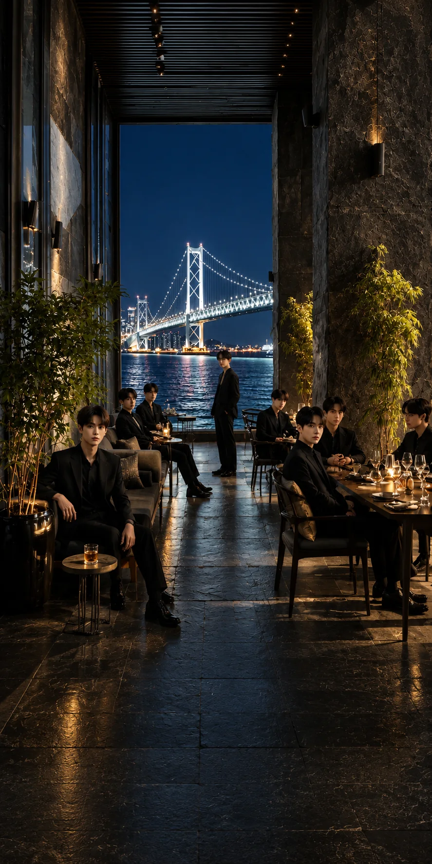 광안리의 광안리 해변과 광안대교가 보이는 라운지 전경